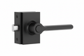 Complete multi-point locking handle set fully assembled on white background showing matte black PVD finish handle body, back plate, escutcheon, and 7mm square spindle drive