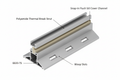 24-inch cut section of thermally-broken aluminum sill extrusion in isometric view on white background with polyamide thermal break strut, weep slots, and cover channel labeled by callout lines