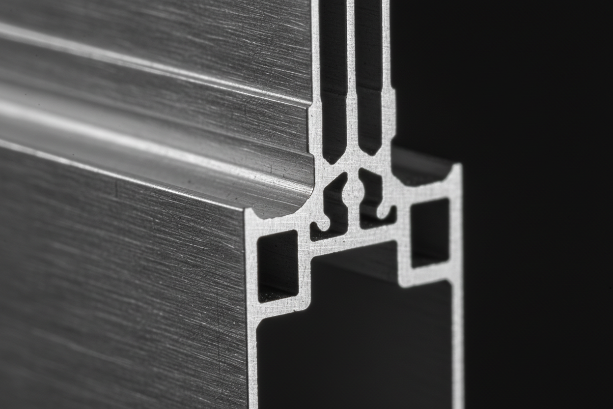 Close-up cross-section of T600N structural-fin mullion integrating with perimeter anchor clip, showing load-transfer path and Class 1 anodize finish on 6063-T5 aluminum